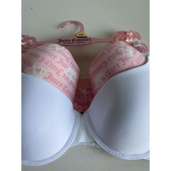 2 Pack Juicy Couture Bra Sz 38C SEXY Push Up JC5301 Bling White Pink Logo NEW - Picture 4 of 7